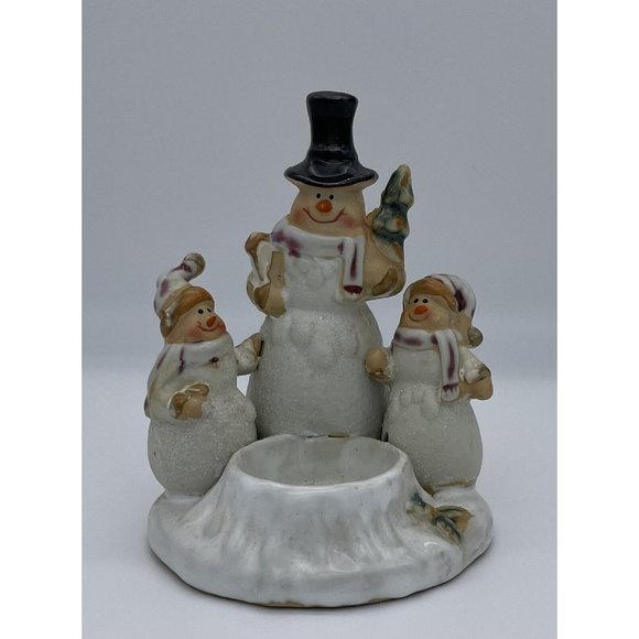 Vintage Snowman Candle Clay Pottery Tea Light Votive Holder Large Christmas - Picture 1 of 10